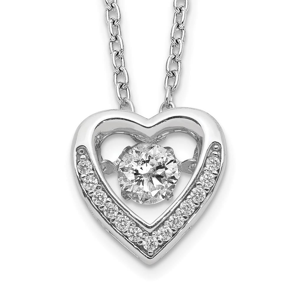 Distinctive Sterling Silver Cheryl M Rhodium-plated Vibrant CZ Heart Necklace