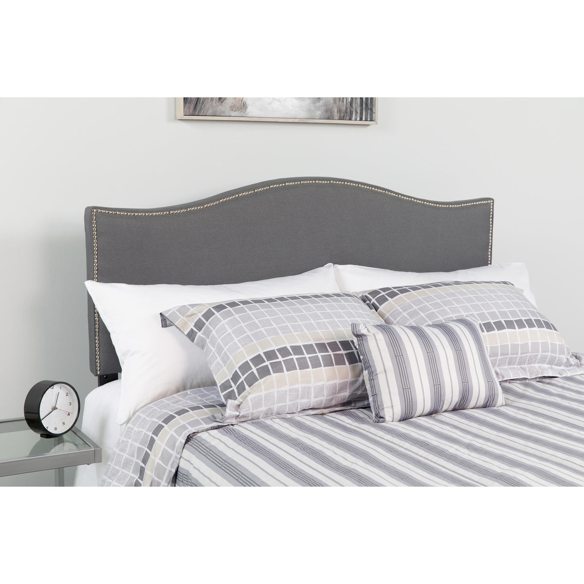 Flash Furniture Upholstered Twin Size Arched Headboard with Accent Nail Trim in Lt Gray Fabric