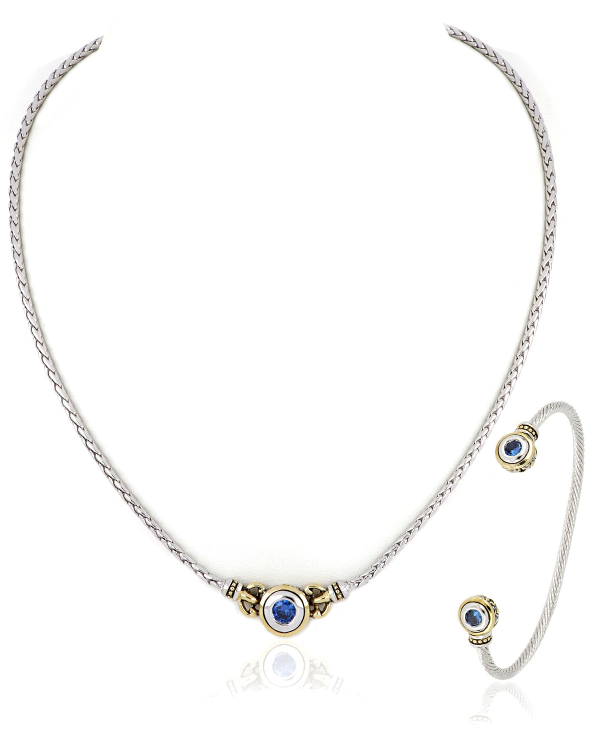John Medeiros Beijos 6mm CZ Single Stone Necklace & Cuff Bracelet Sapphire. N5027-A203 & B5029-A200