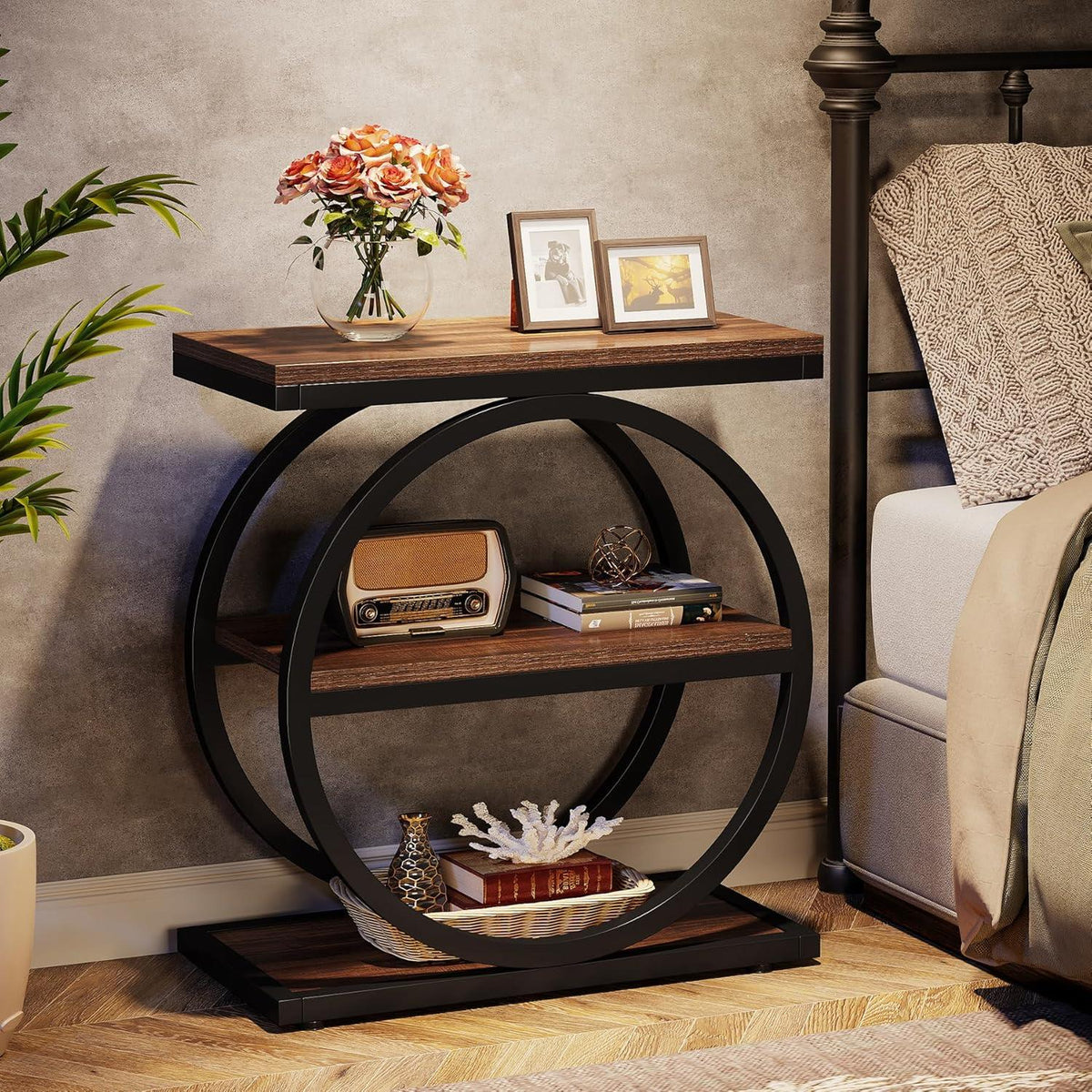 Stark Home 23.6" Slim Wood & Metal Side Table