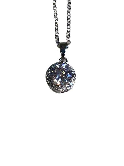 Completely Bella CZ Solitaire Halo Pendant Necklace
