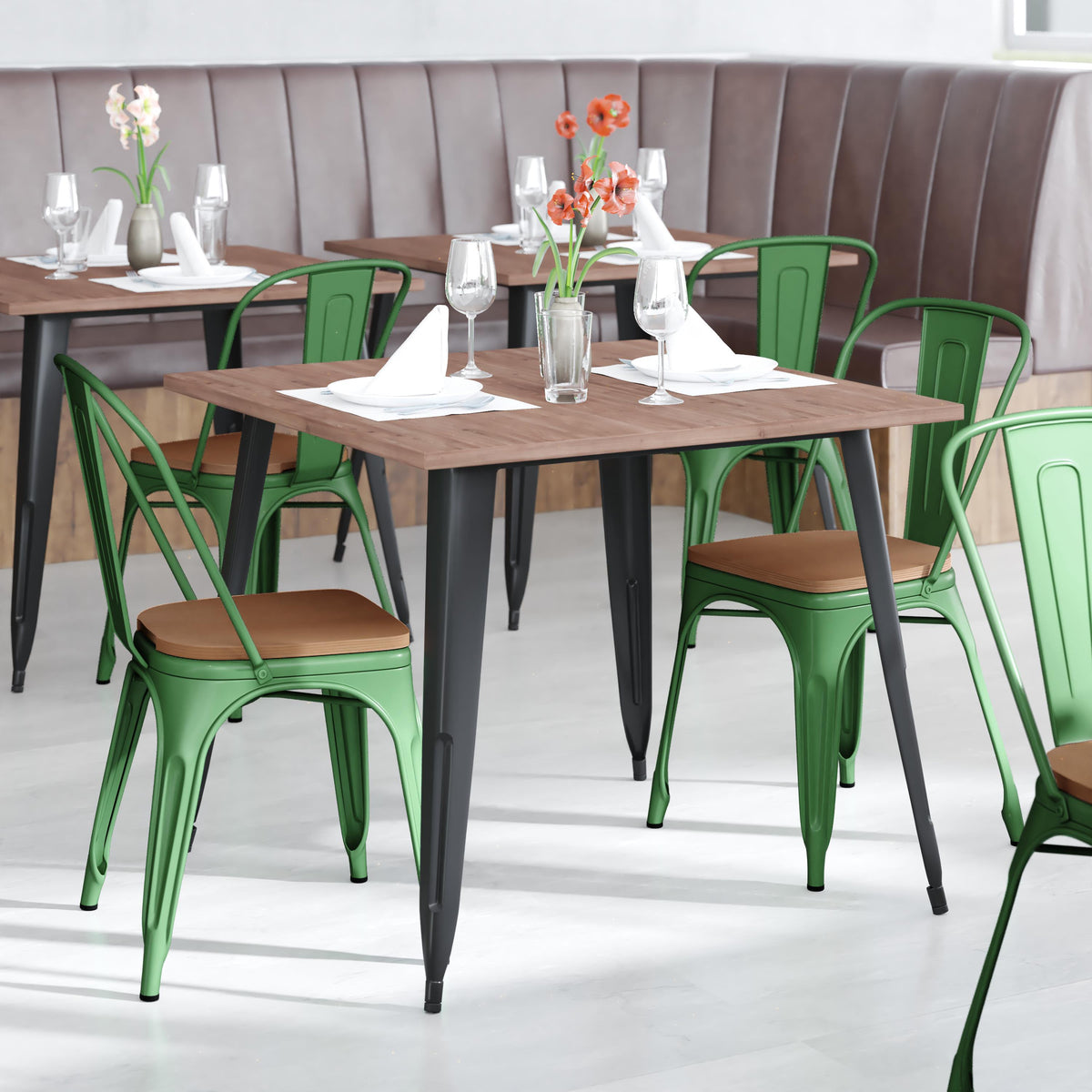 Flash Furniture All-Weather Commercial Stack Chair & Poly Resin Seat - Blue/Teak