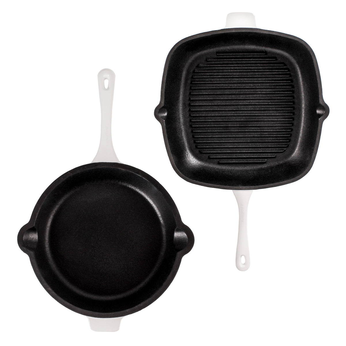 BergHOFF Neo 2pc Cast Iron 10" Fry Pan & 11" Grill Pan Cookware Set, White