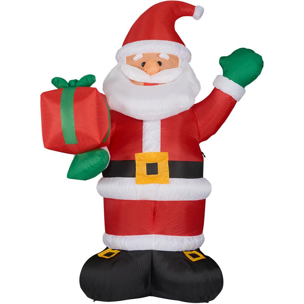 Fraser Hill 10-Ft; Tall Santa Claus Holding Gift, Outdoor Blow-Up Christmas Inflatable with Lights and Storage B