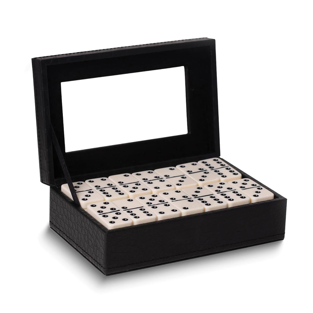 Distinctive Gifts Crocodile Debossed Leather Double 9/55 Piece Domino Set