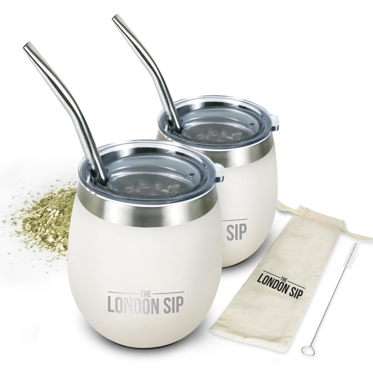 KitchenSupply London Sip - 8oz Yerba Mate Cup, Set of 2 - Pearl White
