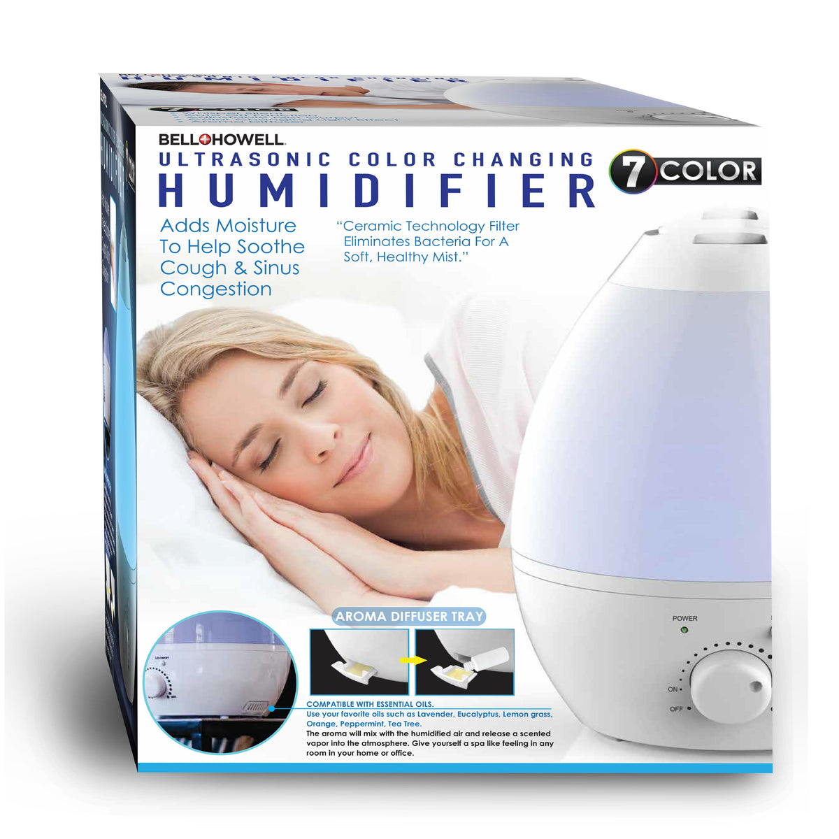 Bell + Howell Color Changing Humidifier Size 9"x9"x13"