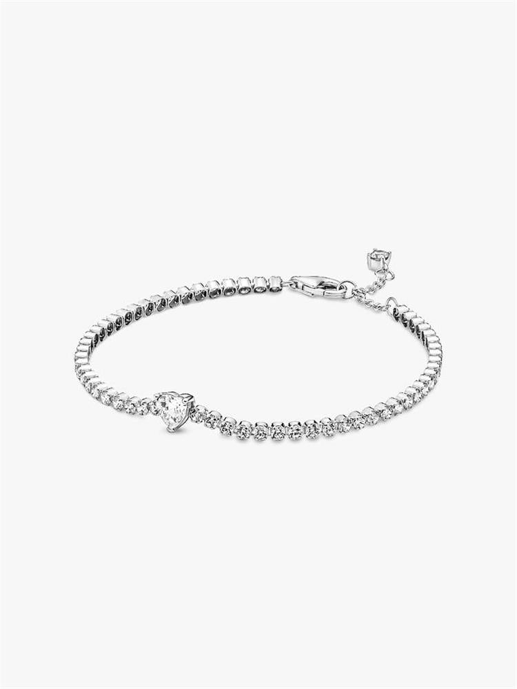 Pandora Sparkling Heart Tennis Bracelet Size 7.1"