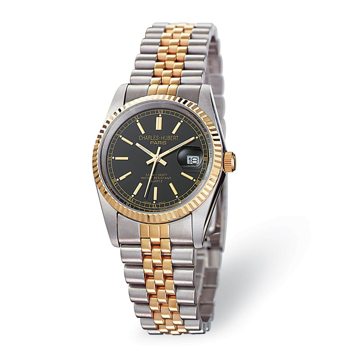 Distinctive Men's Charles Hubert IP-plated Two-tone Black Dial 35mm Watch
