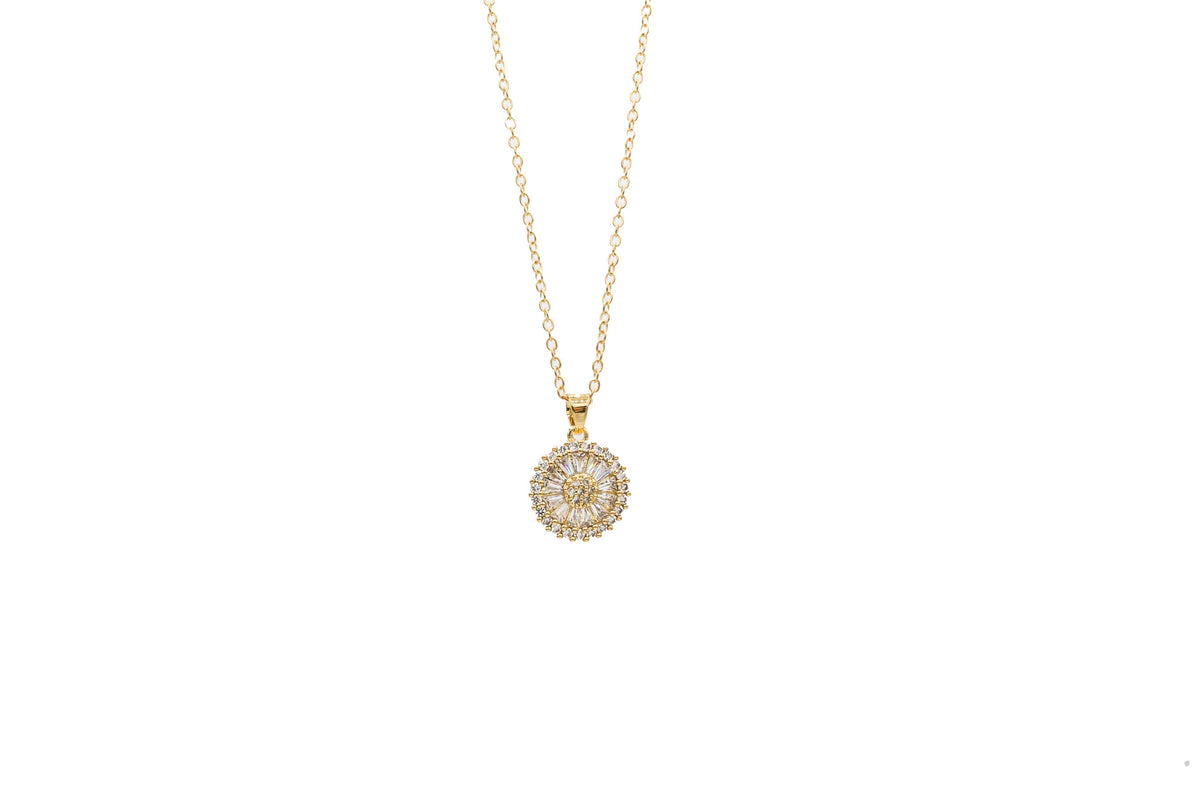 Completely Bella Sun Burst design CZ Gold Necklace