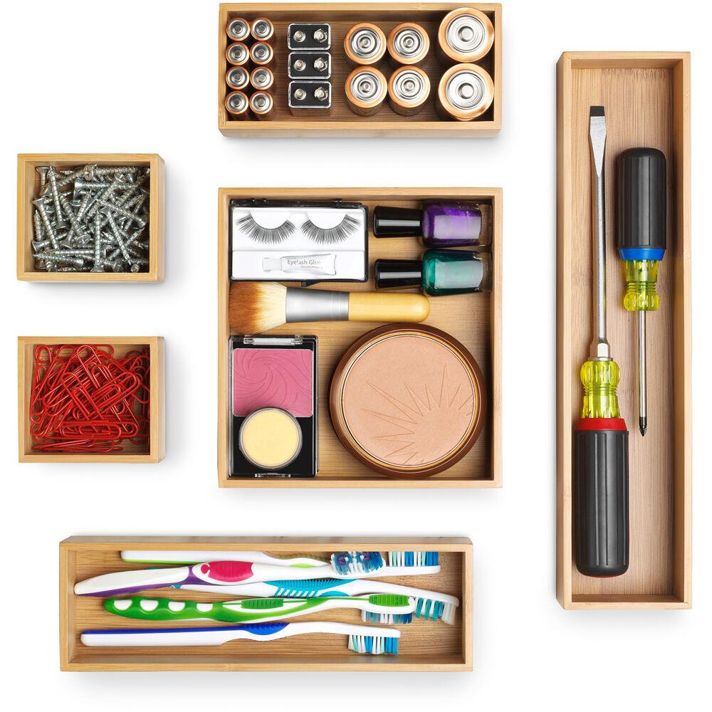 WHITMOR Set of 6 Bamboo Drawer Organizers
