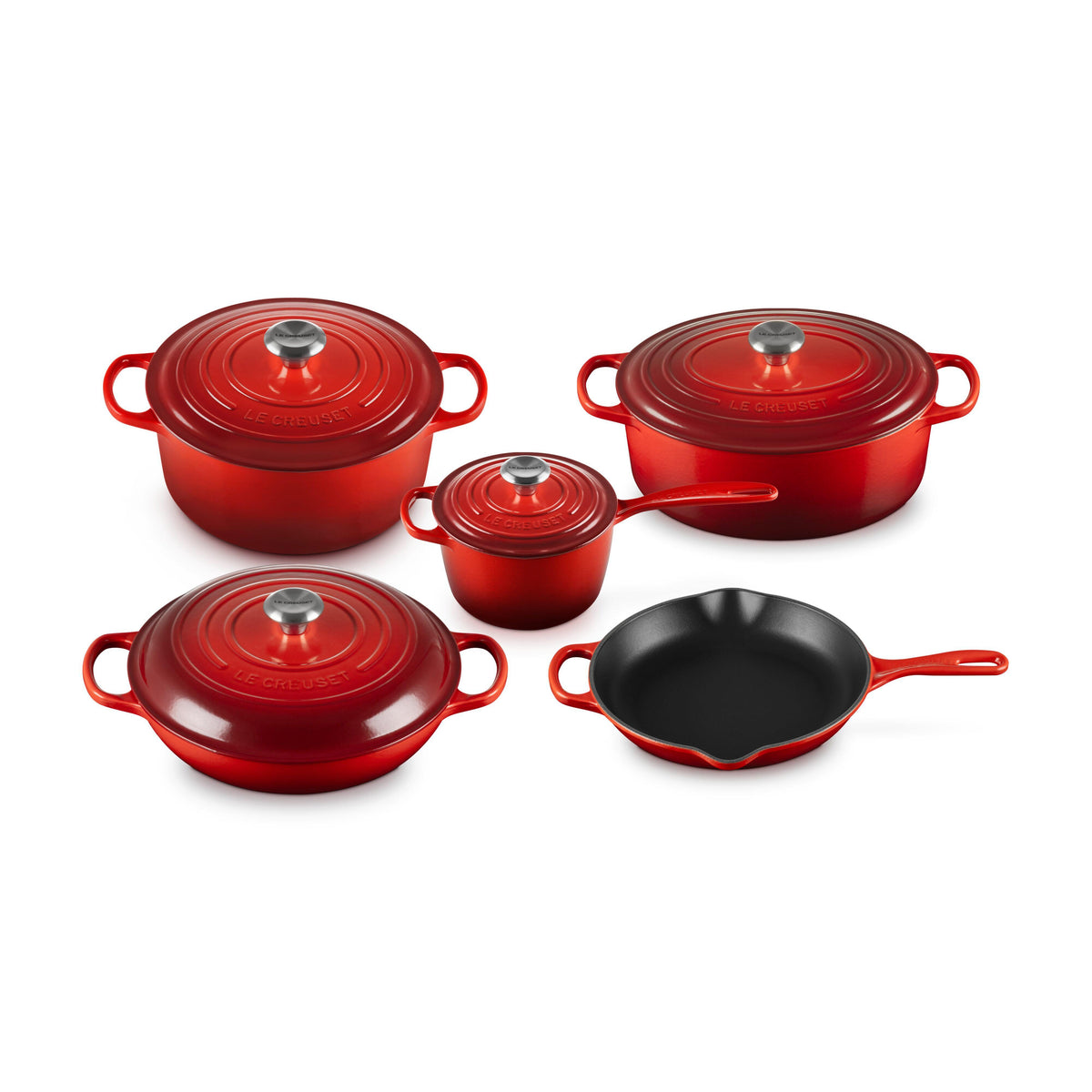 Le Creuset 9pc Signature Cast Iron Cookware Set Cerise