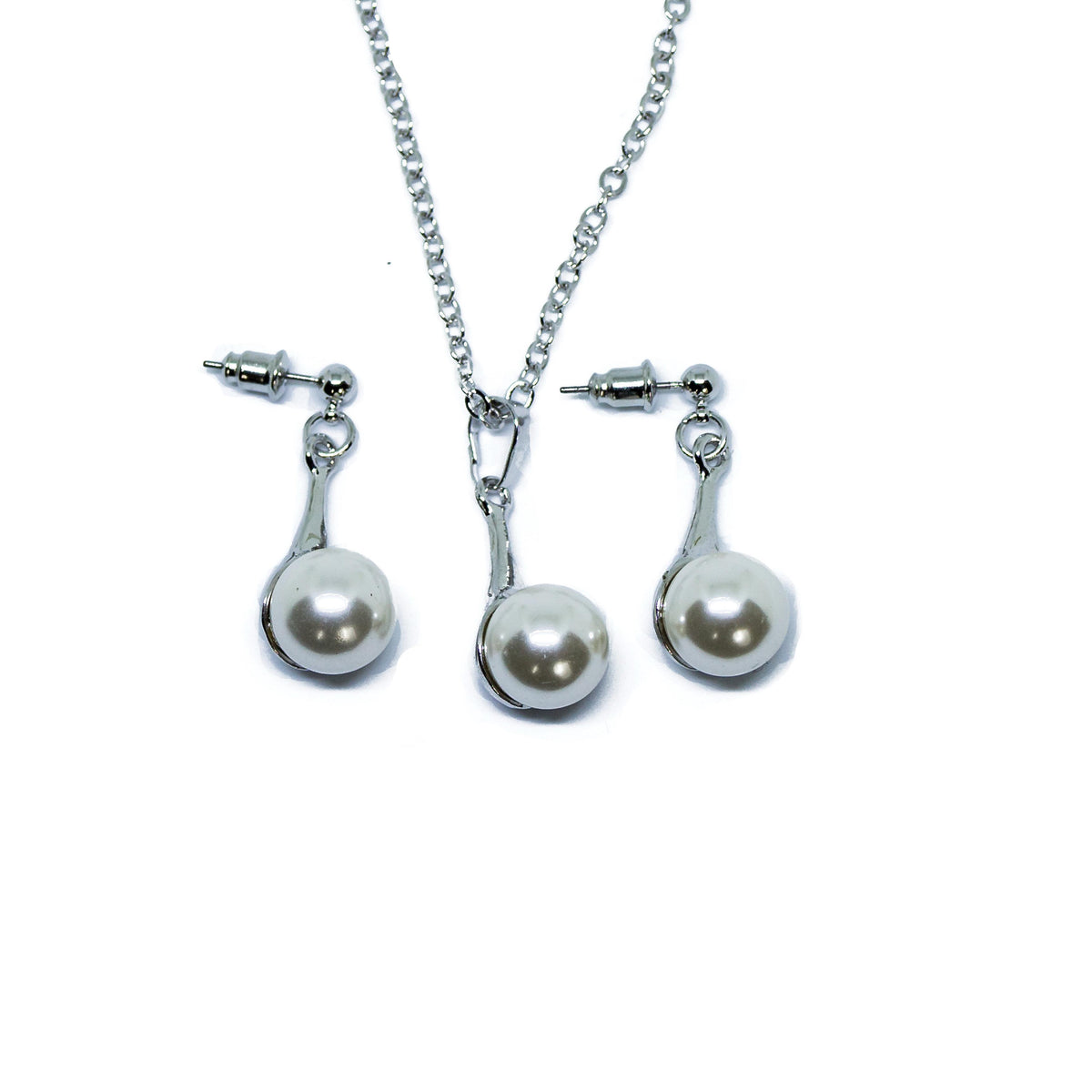 Completely Bella Silver Tone and Pearl Teardrop Necklace and Earring Set