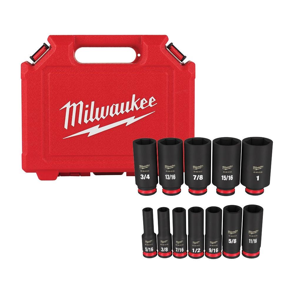 Milwaukee 12pc SHOCKWAVE Impact Duty 3/8" Drive SAE Deep 6 Point Socket Set