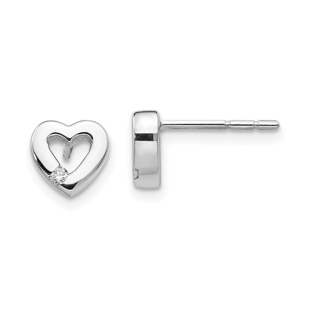 Distinctive White Ice Sterling Silver RH Plated White Ice .04ct Diamond Heart Earrings