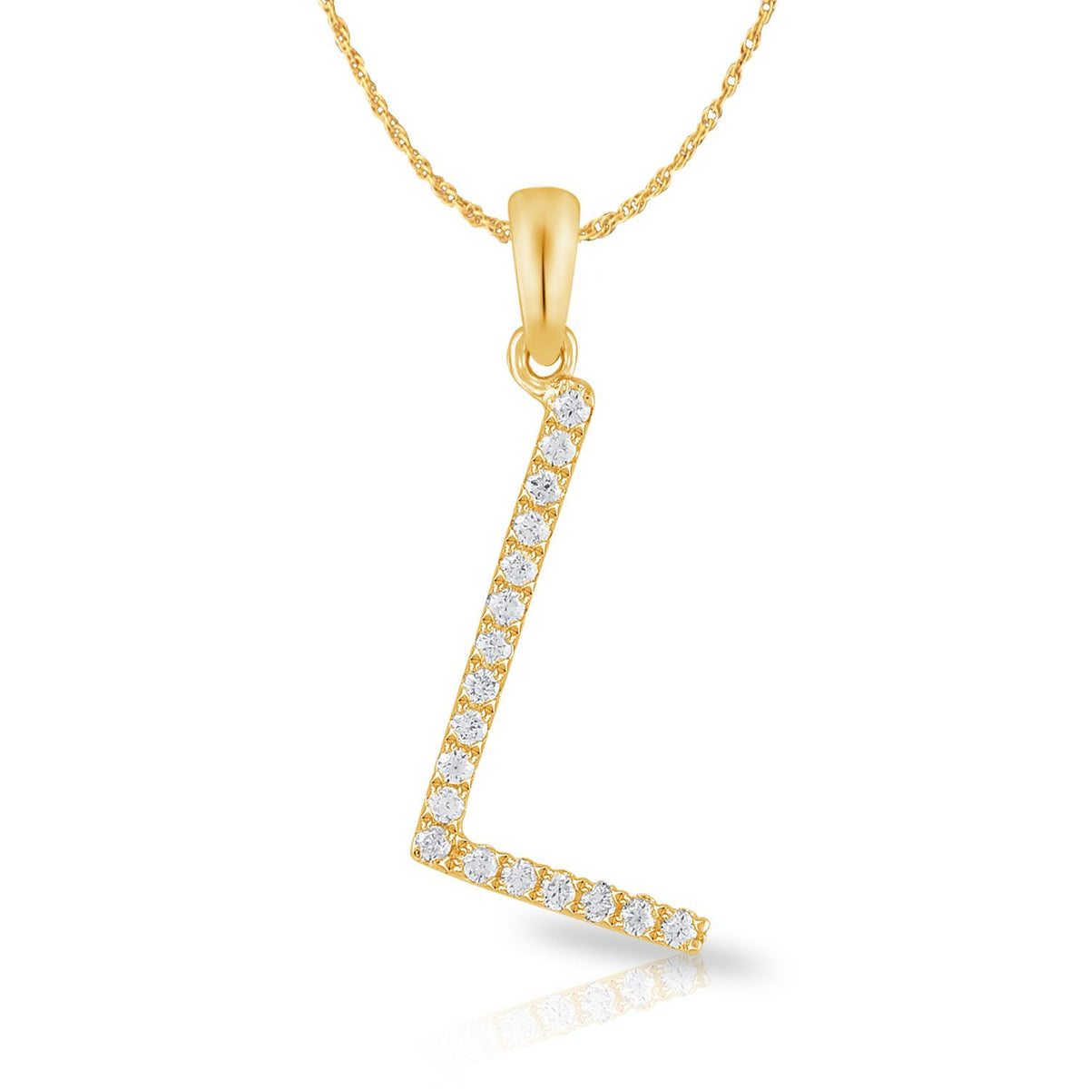 PARIKHS Diamond Initial Pendant Alphabet 'L' in 10K Yellow Gold 0.10 ct , IJK color - I3 clarity