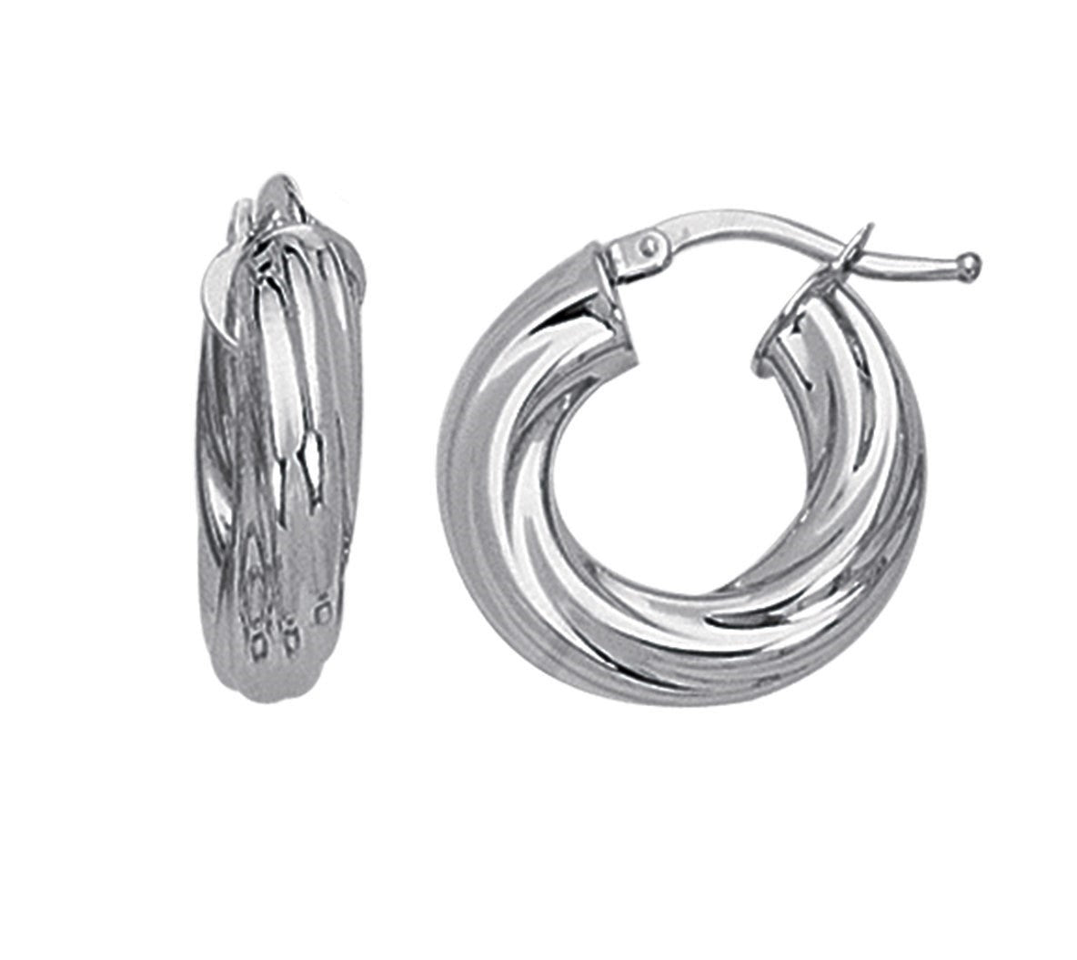 Jilco Inc White Gold Ribbed Hoop Earrings