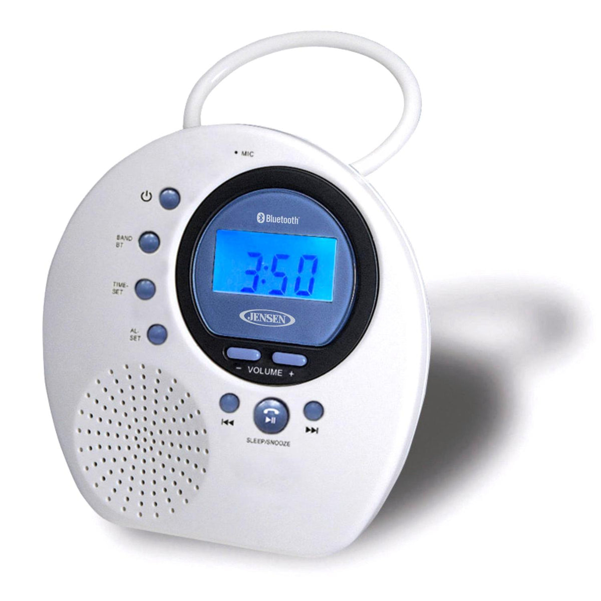 Jensen Audio Water Resistant Digital AM/FM Bluetooth Shower Clock Radio with Digital Tuning