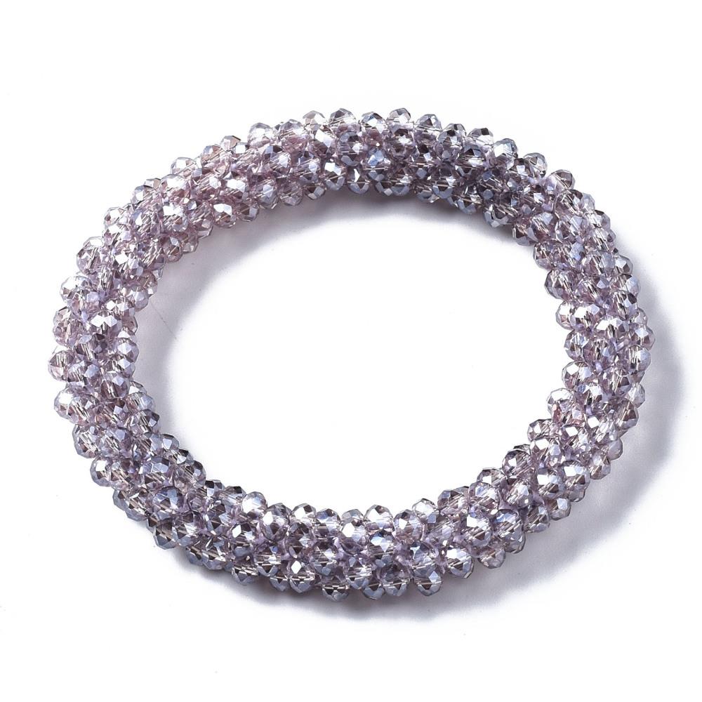DKD Light Purple Luster Faceted Glass Bead Stretch Bracelet