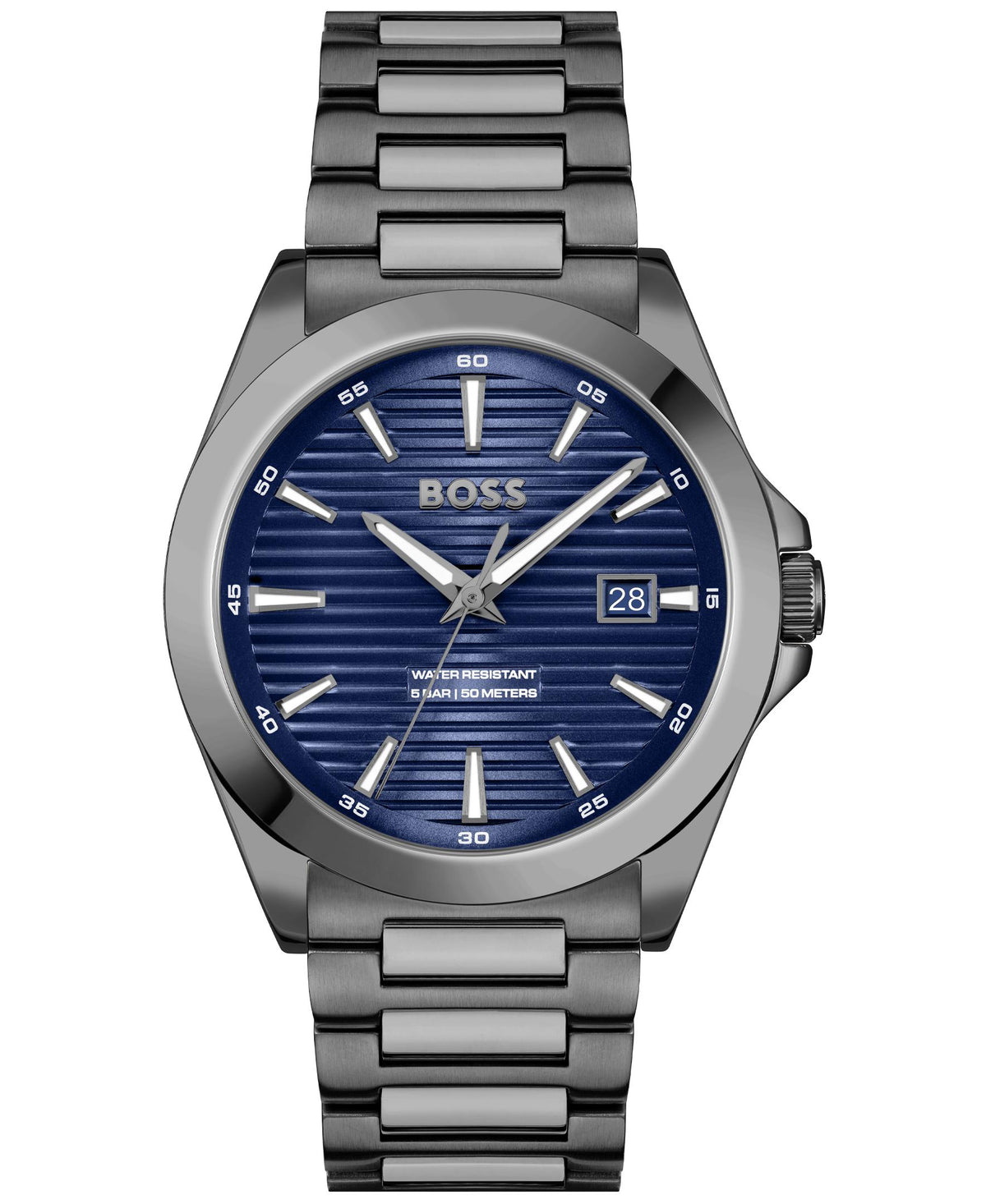 HUGO BOSS Boss Strike Gents. Light Grey IP Case & Bracelet. Blue Dial.