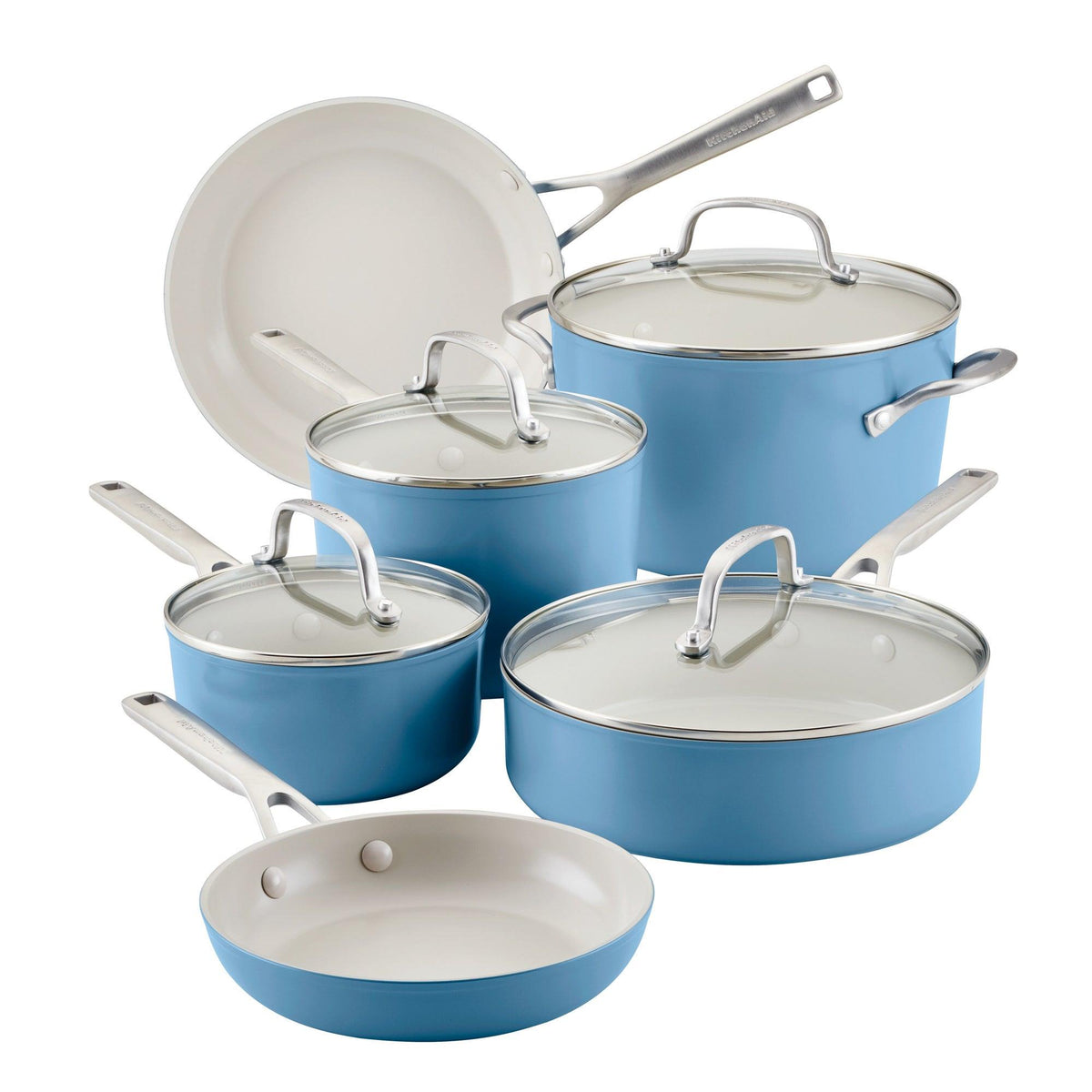 KitchenAid 10pc Hard Anodized Ceramic Nonstick Cookware Set Blue Velvet