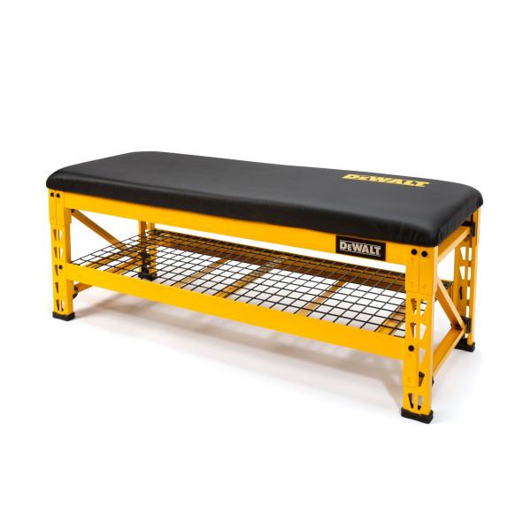 JS Products Dewalt Garage Bench with Wire Grid Storage Shelf