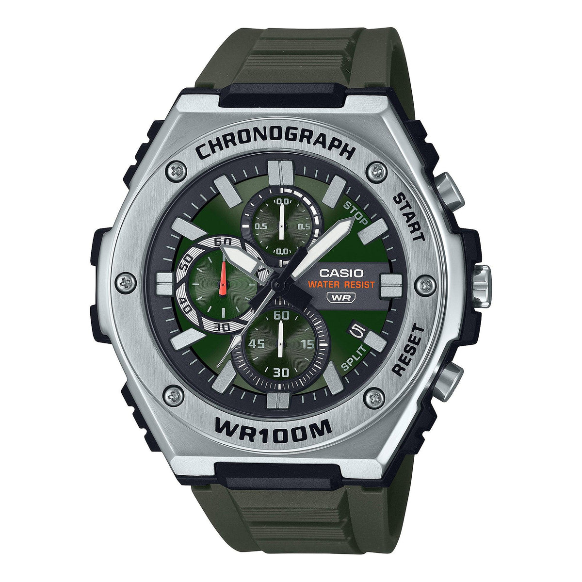 Casio Unisex Sporty Analog Chronograph Dark Green Resin Strap Watch Dark Green Dial