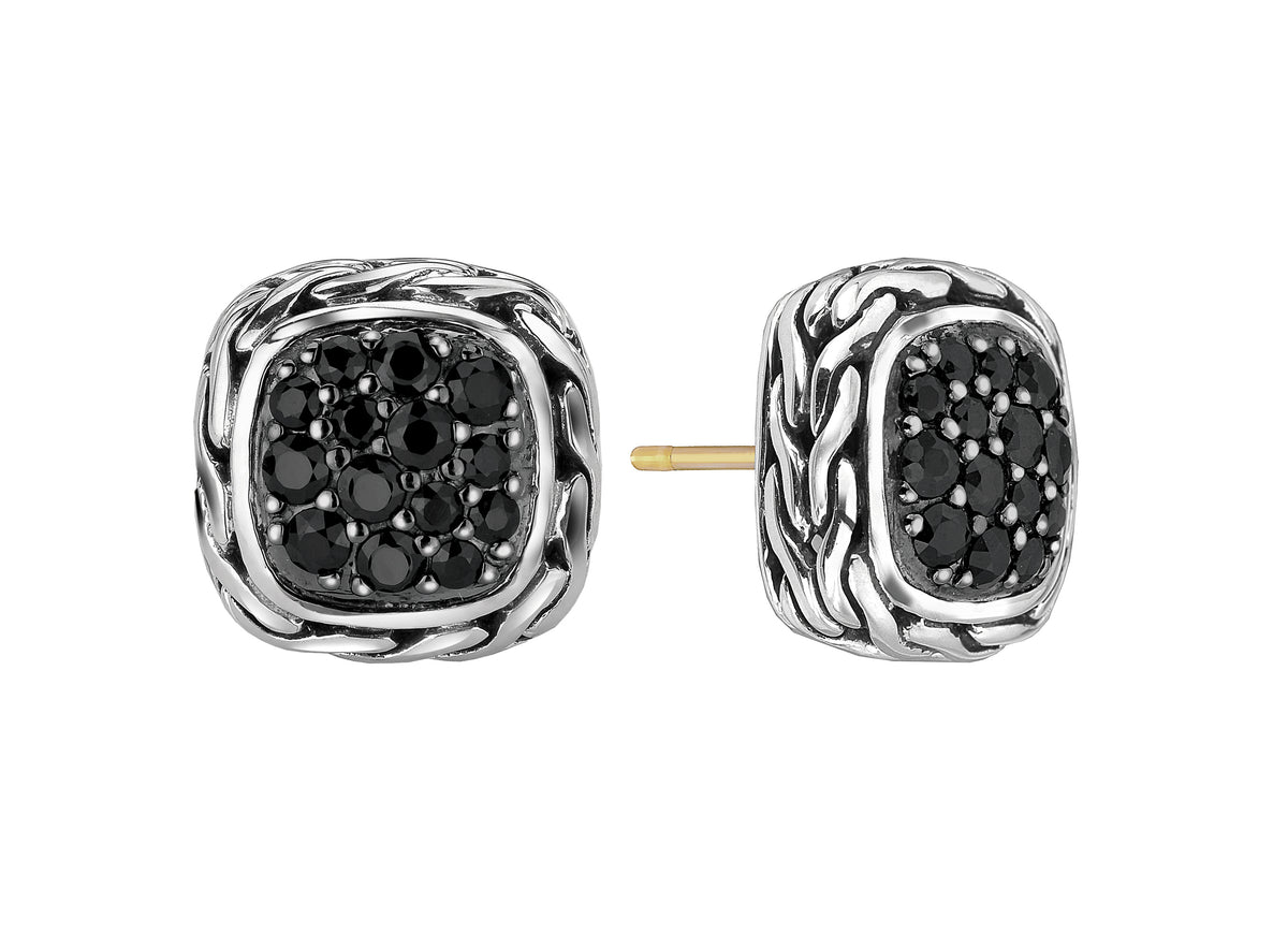 John Hardy Carved Chain Black Sapphire Earrings