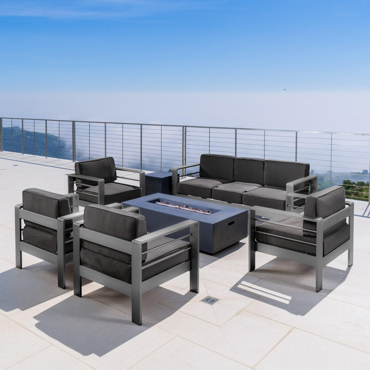 Stark Home Cape Coral Outdoor 7Pc Sofa Chat Set W/ Fire Table