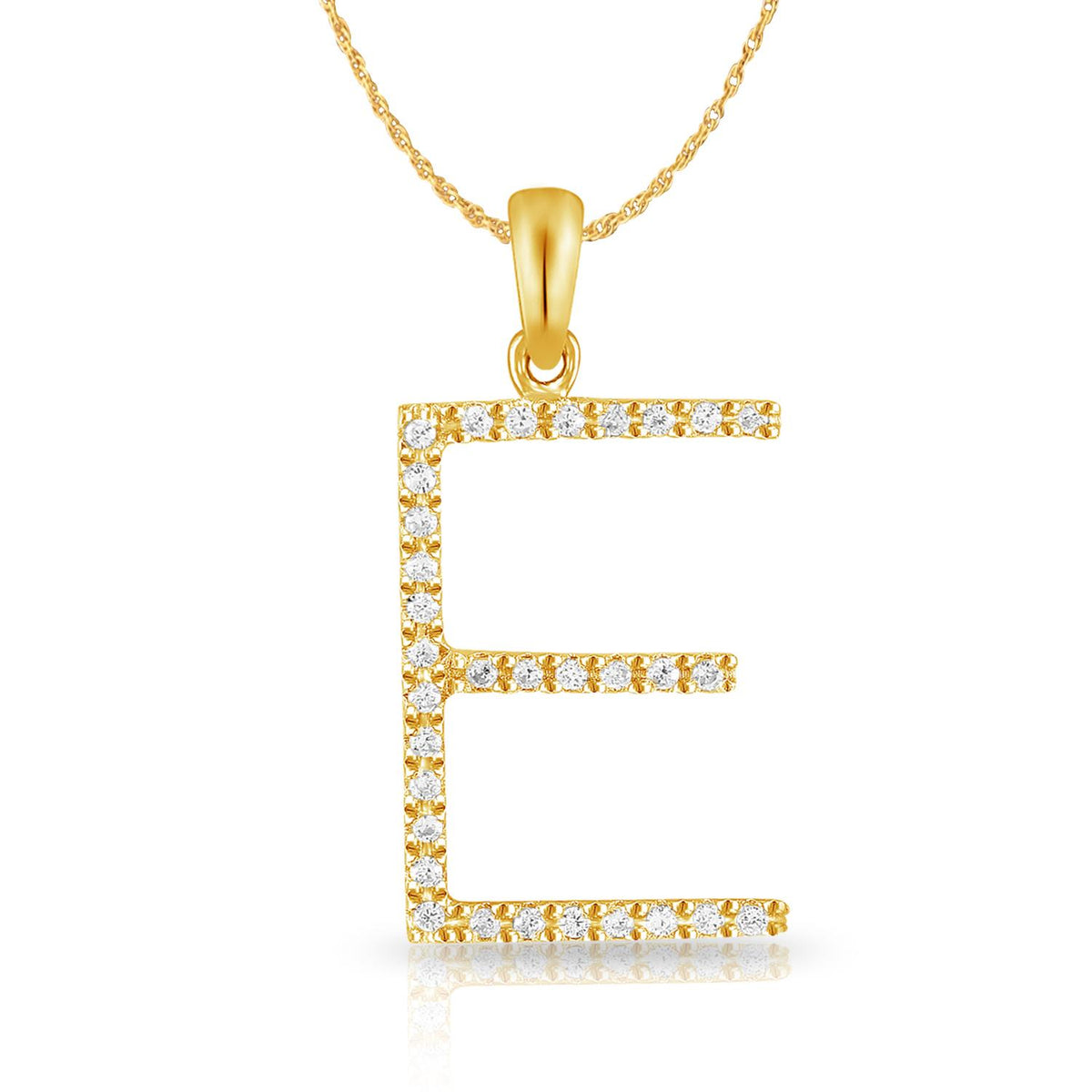 PARIKHS Diamond Initial Pendant Alphabet 'E' in 10K Yellow Gold 0.10 ct , IJK color - I3 clarity