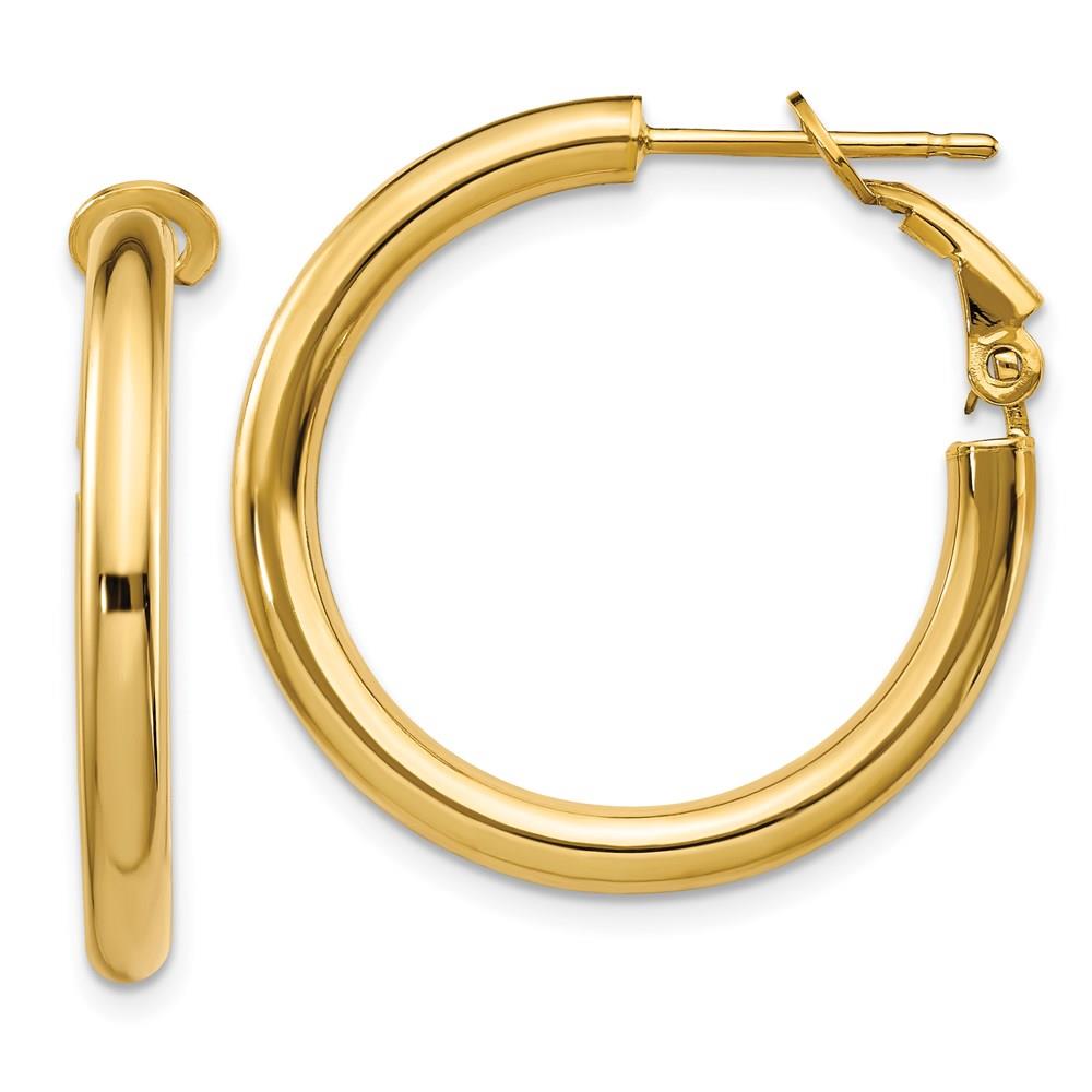Distinctive 14k 3x20mm Polished Round Omega Back Hoop Earrings