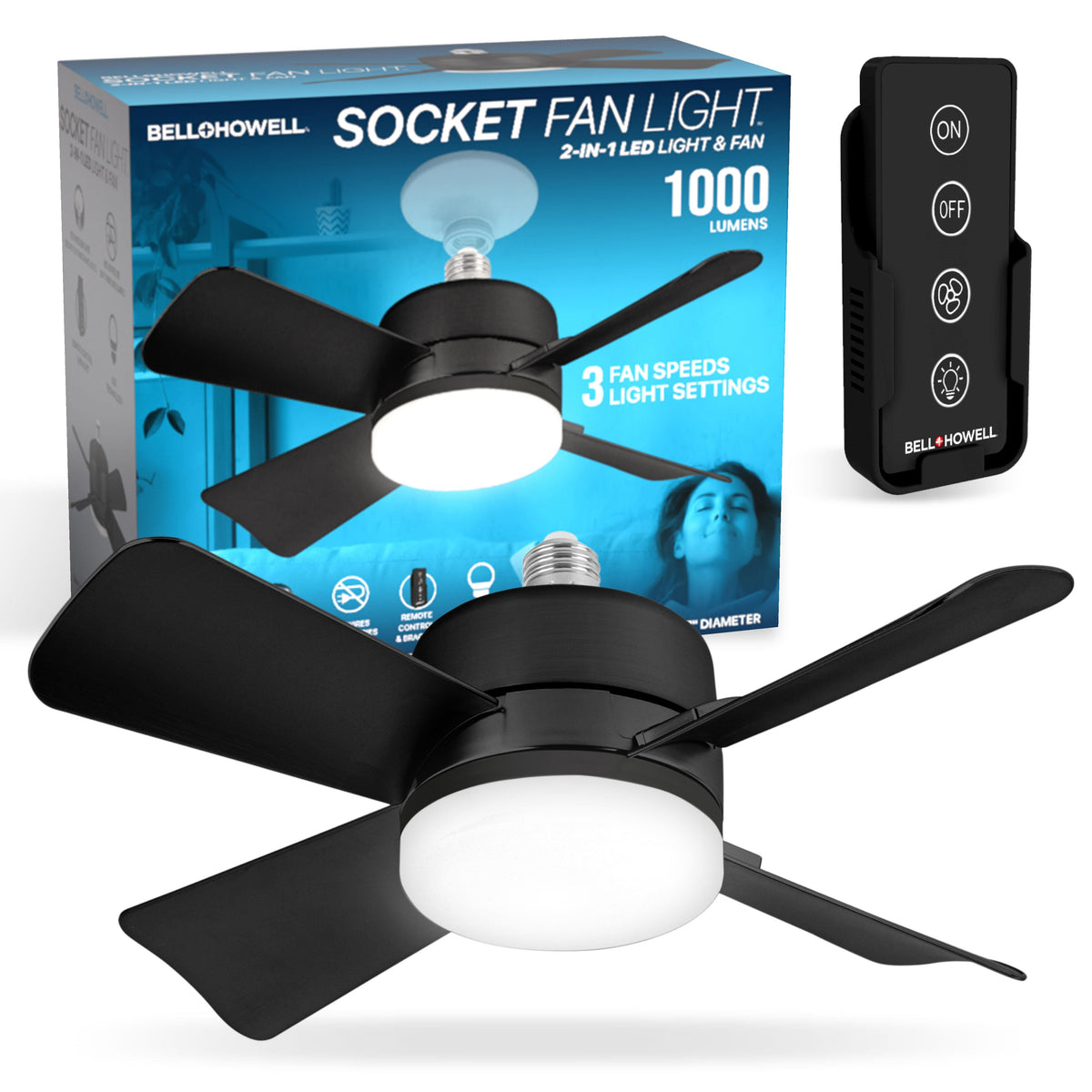 Bell + Howell Socket LED Ceiling Fan with Light Combo