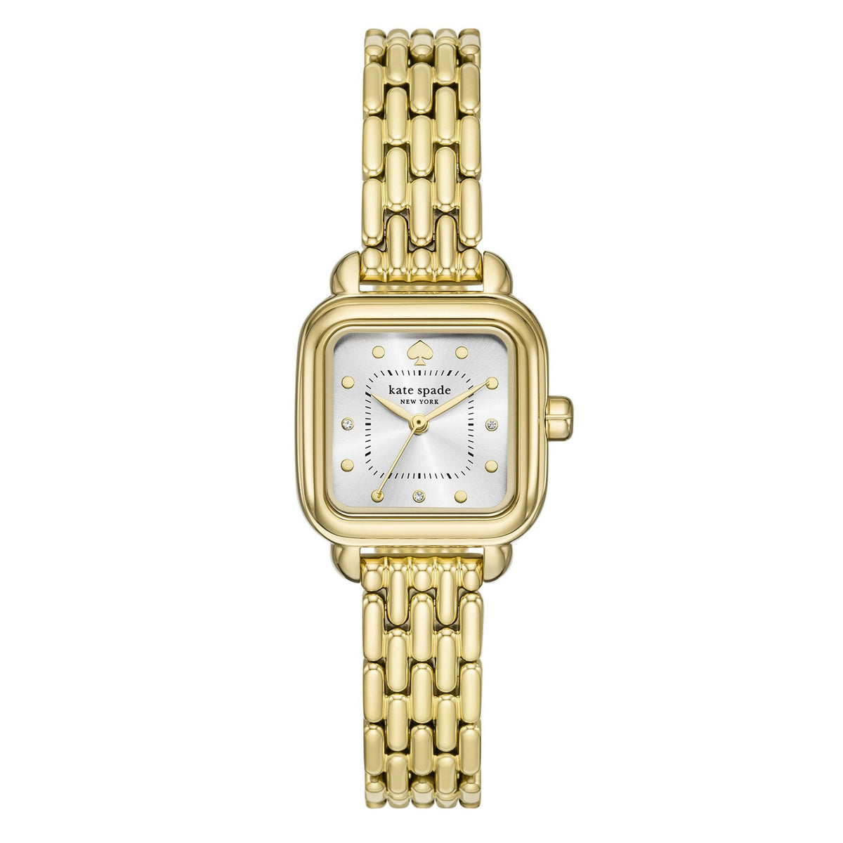 Kate Spade Ladies Gracie Gold-Tone Stainless Steel Square Watch Silver Dial