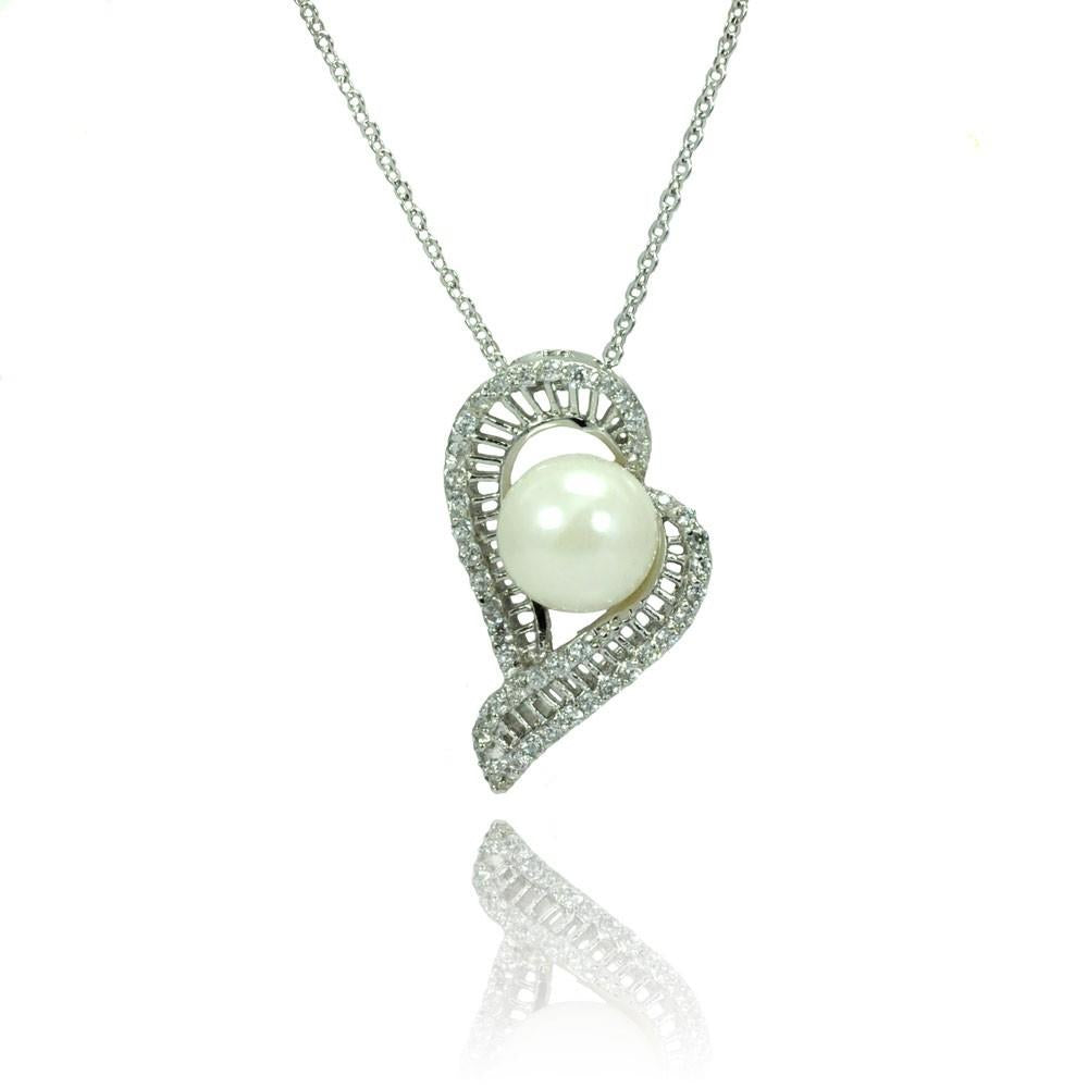 PARIKHS Rhodium Plated Micro Pave CZ Pearl Necklace in 925 Sterling Silver