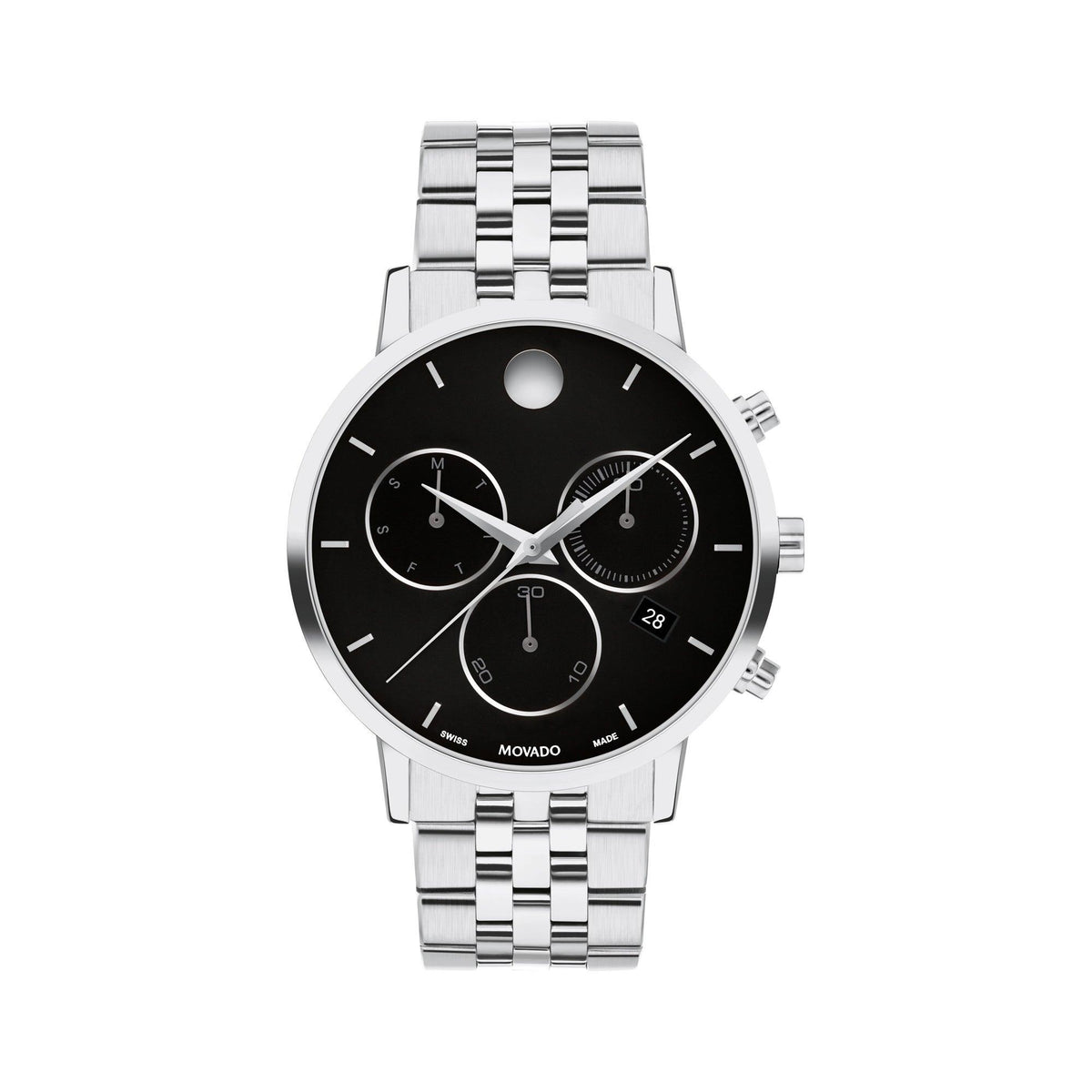 Movado Men's Museum Classic Chronograph Silver-Tone Stainless Steel Watch Black Dial