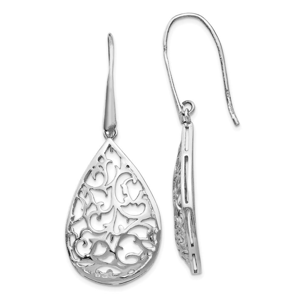 Distinctive Sterling Silver Polished Cut-out Teardrop Dangle Earrings