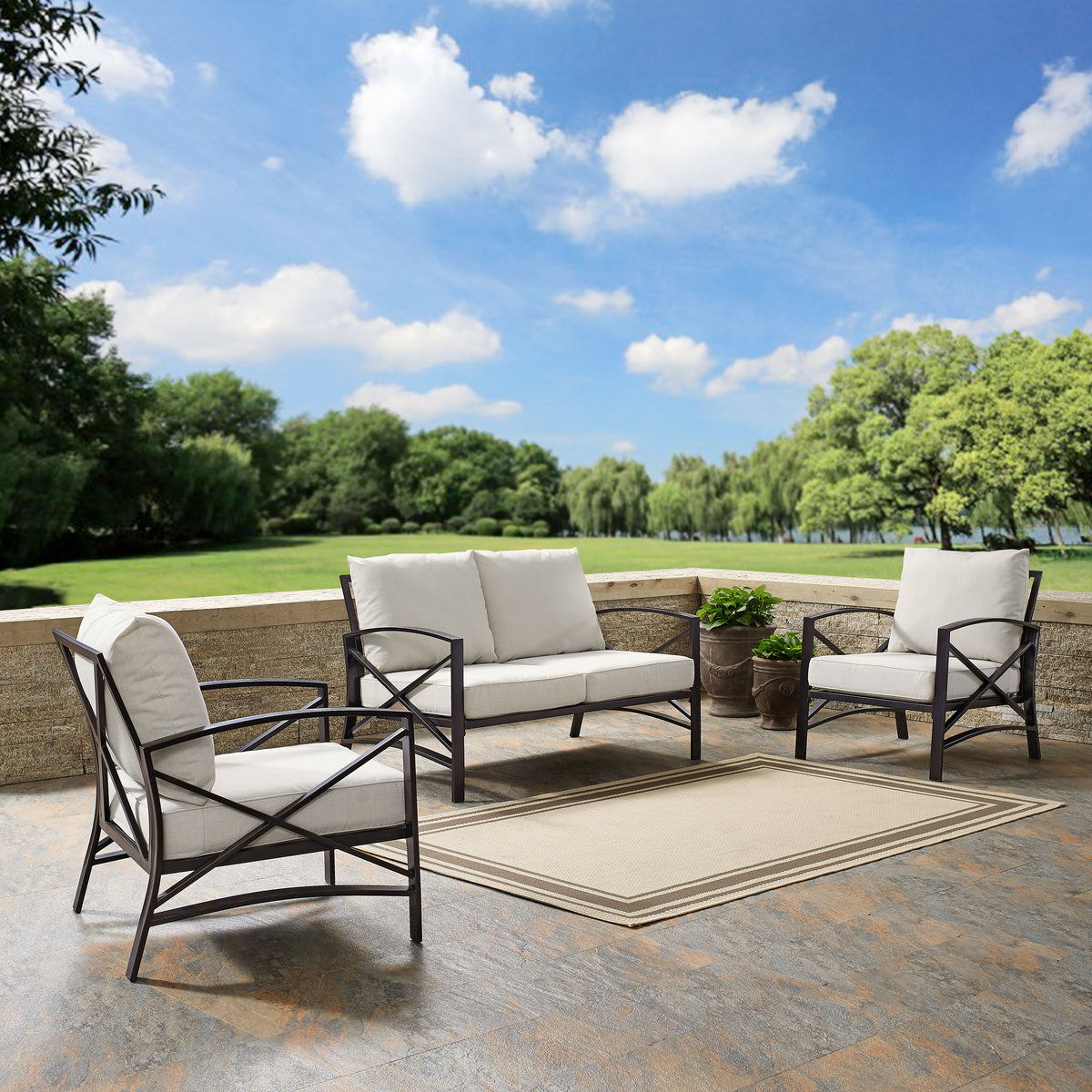 Crosley Outdoor Kaplan 3Pc Outdoor Loveseat Patio Furniture Set