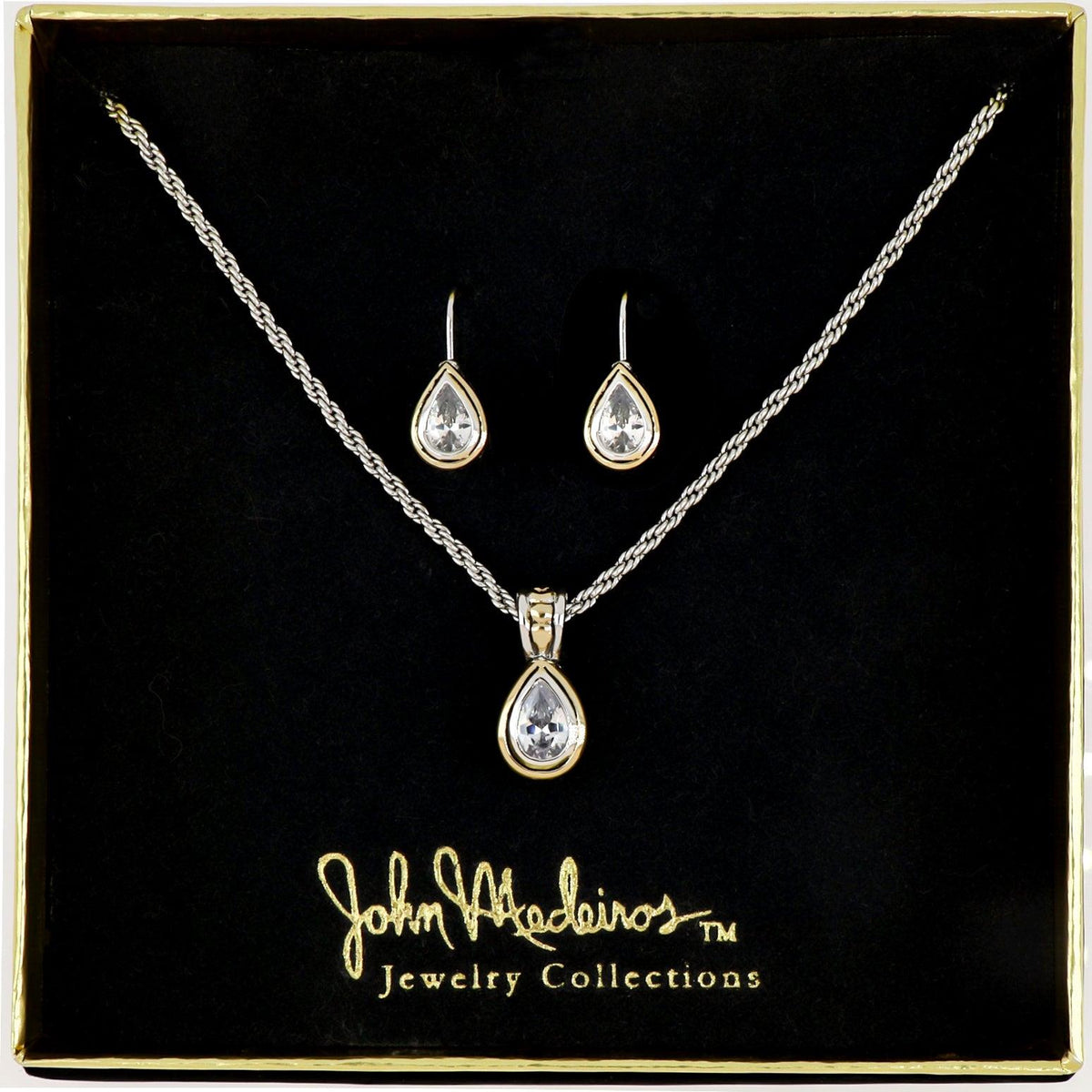 John Medeiros Beijos Pear Bezel - Necklace K5020-AF05, Earrings F5021-AF00 Set