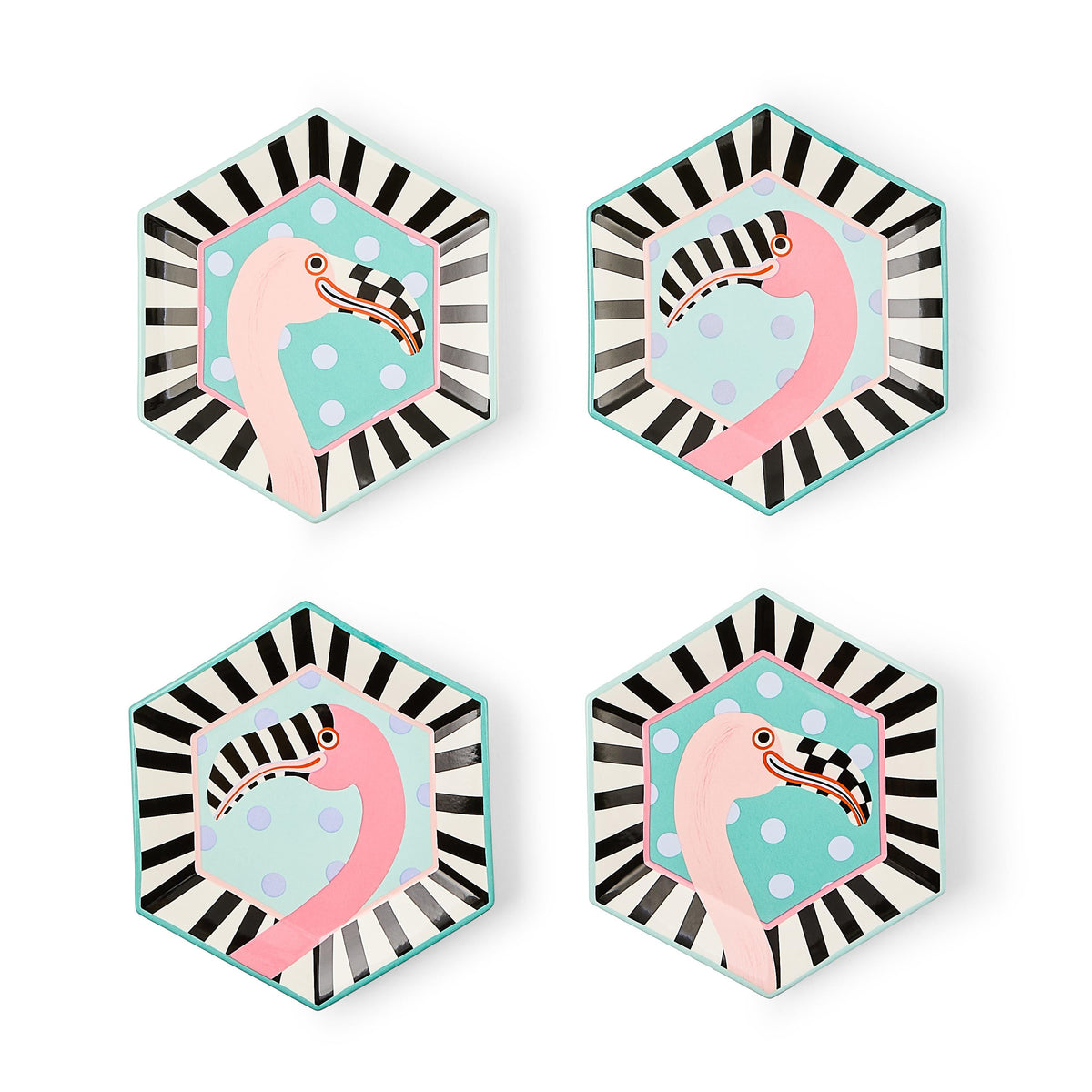 MacKenzie-Childs Patience Brewster Flamingo Dessert Plates, Set of 4