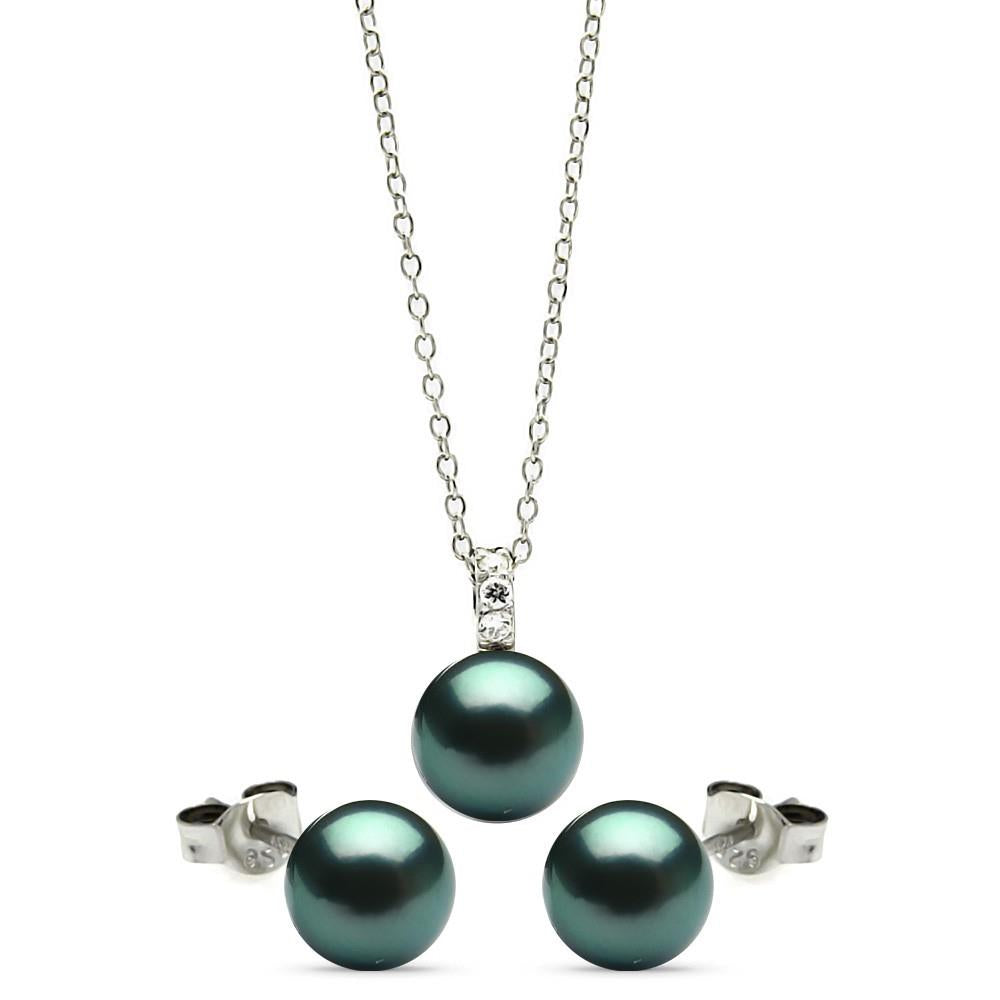 PARIKHS Rhodium Plated Dark Teal Necklace-Earring Set in 925 Sterling Silver