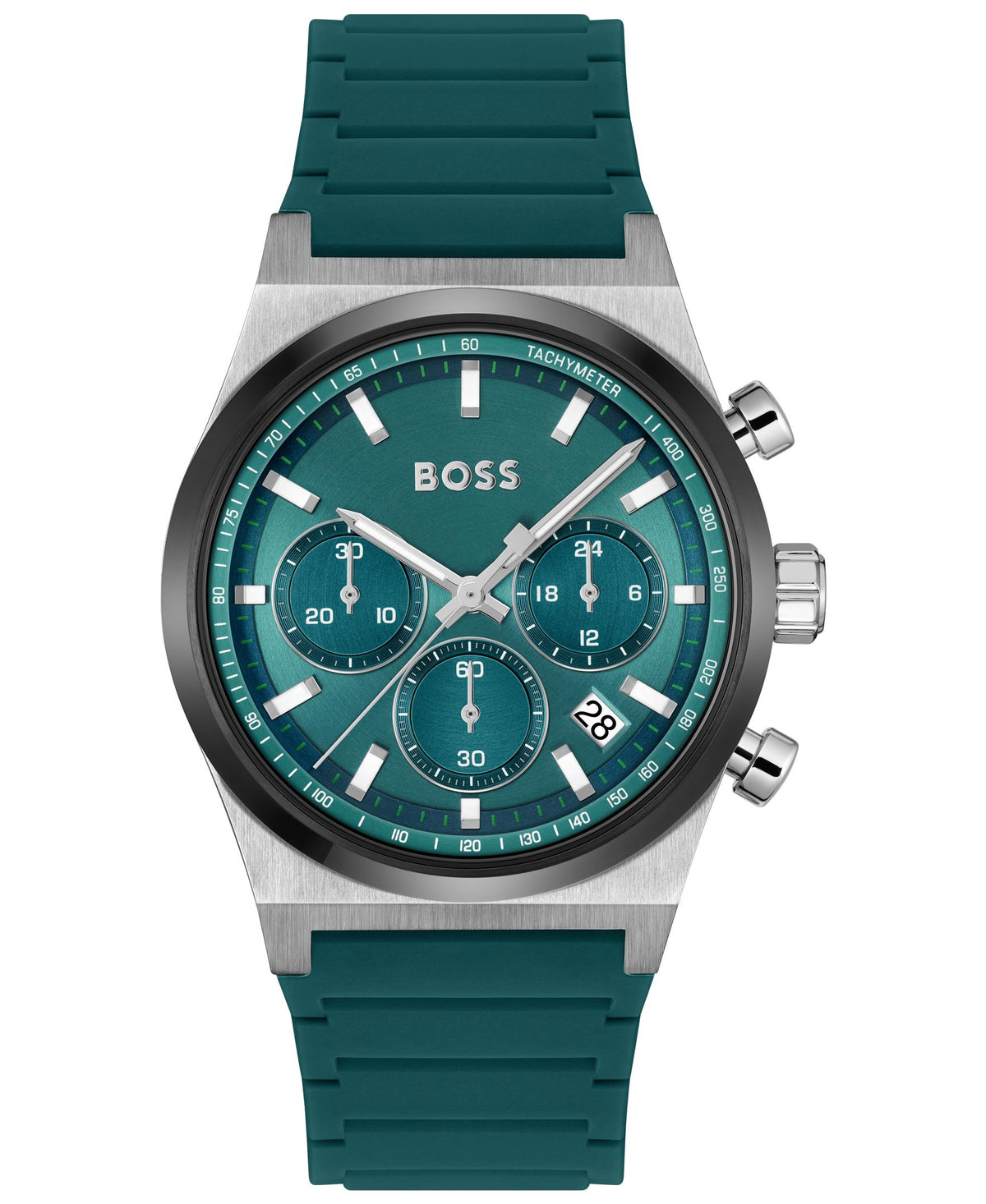 HUGO BOSS Boss Candor Chrono Gents. SS Case. Green Chronograph Dial. Green Silicone Strap