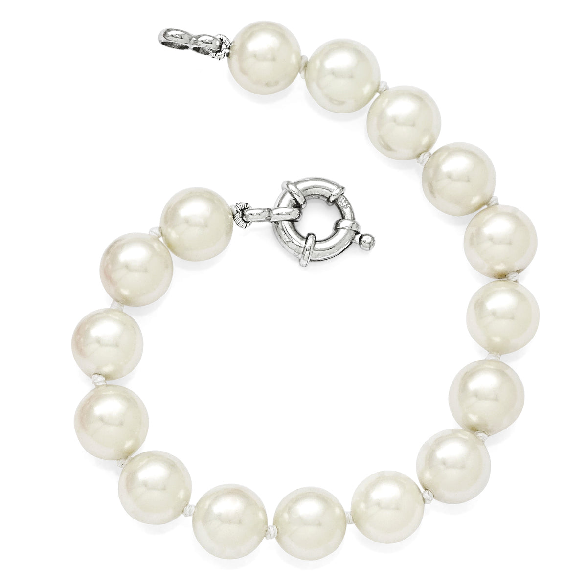 Distinctive Sterling Silver Majestik 10-11mm Shell Bead Bracelet