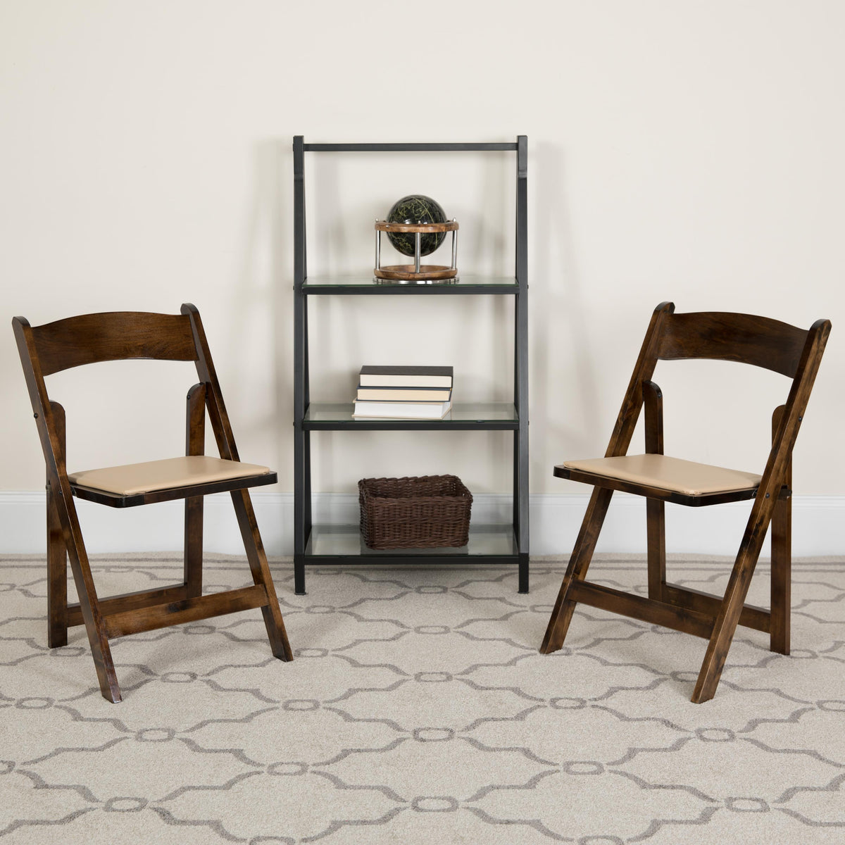 Flash Furniture 2 Pack Fruitwood Wood Folding Chair with Detachable Vinyl Padded Seat