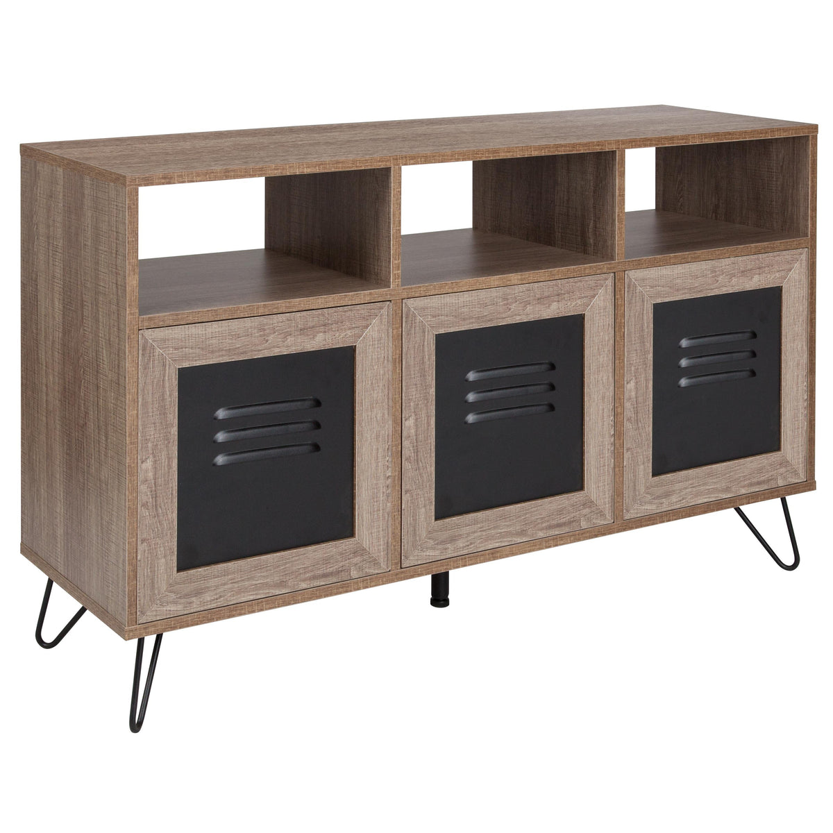 Flash Furniture 44"W 3 Shelf Storage Console/Cabinet with Metal Doors in Rustic Wood Finish