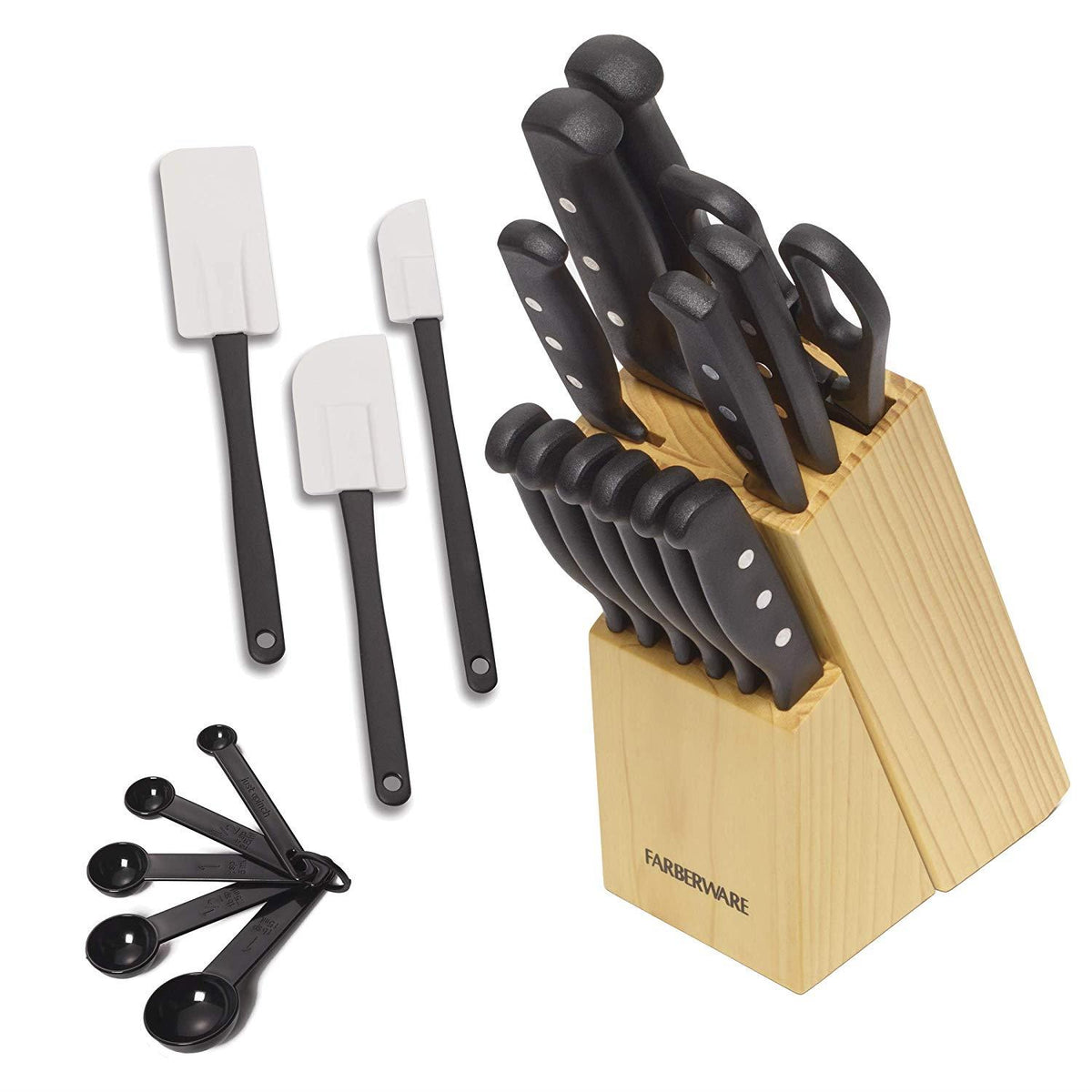 Farberware 22 Piece Triple Rivet Stainless Steel Self-Sharpening Knife Block Set with Kitchen Tool Set