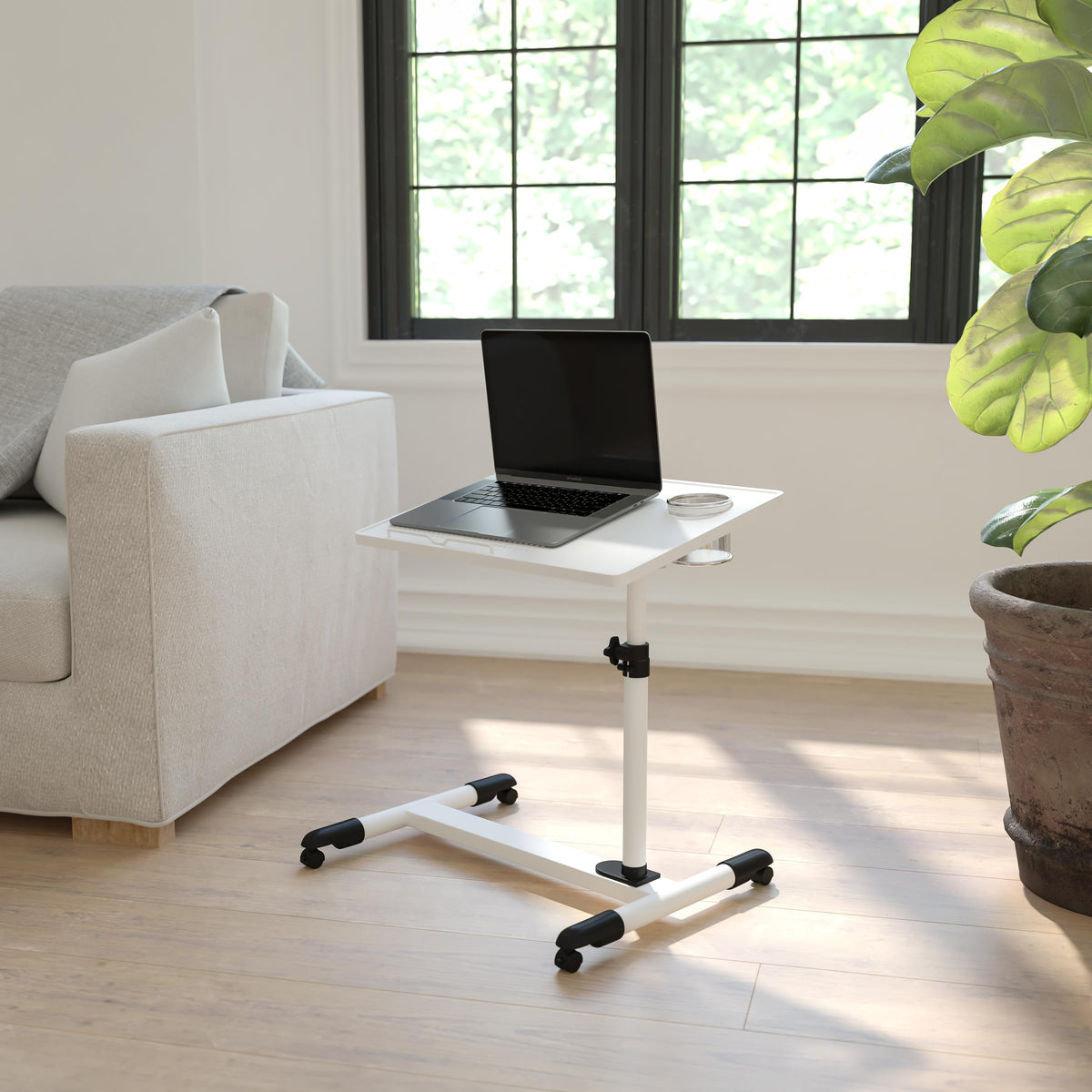 Flash Furniture Black Adjustable Height Steel Mobile Tilt Top Computer Desk w/ Top & Bottom Lip