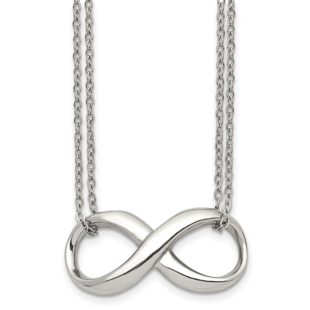 Distinctive Stainless Steel Polished Two Strand Infinity 18" Necklace