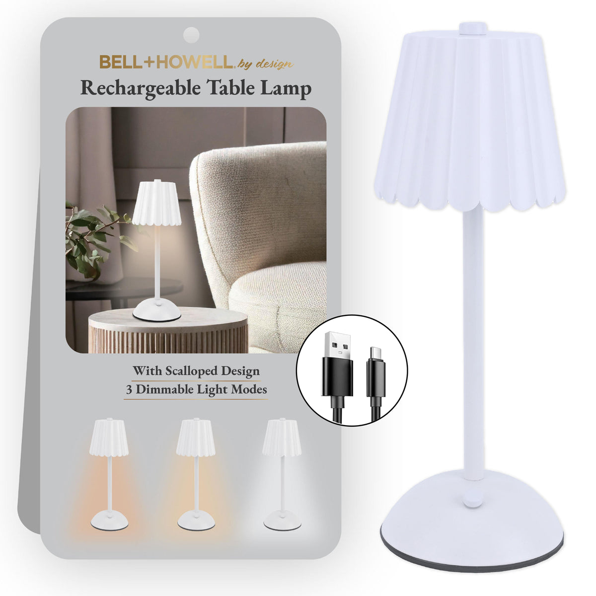 Bell + Howell Plastic Scalloped Rechargeable Lamp Size 12"