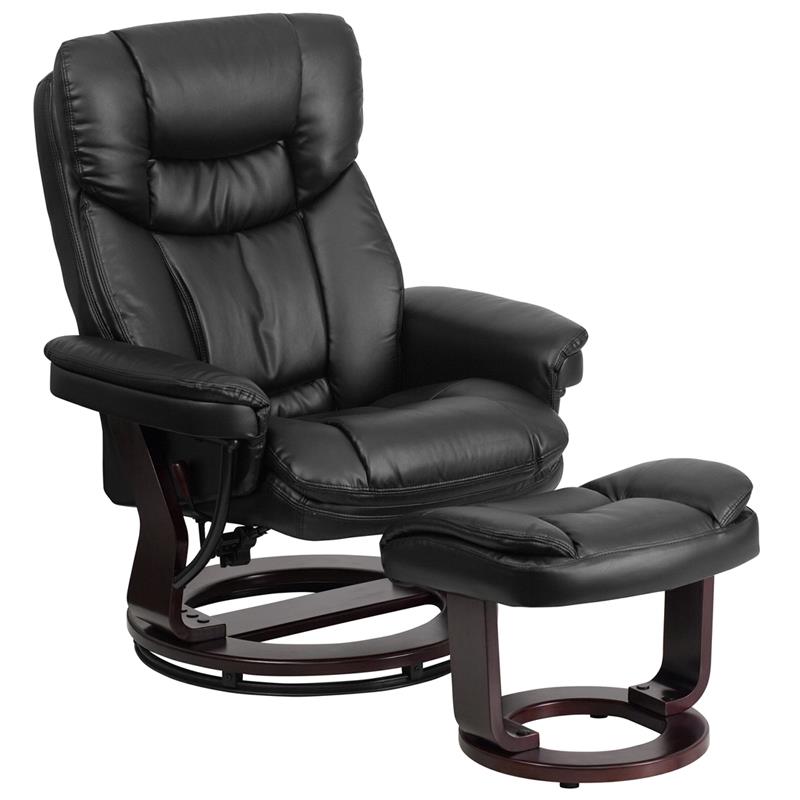 OSC Designs Black Multi-Position Recliner and Curved Ottoman