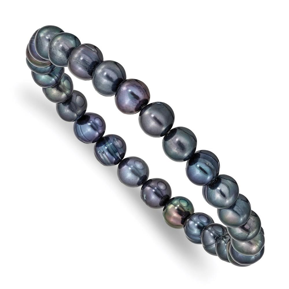 Distinctive Black Semi-round Freshwater Cultured Pearl Stretch Bracelet 6-7mm